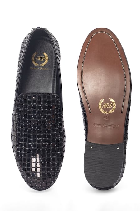 Shop Domani Black Metal Applique Dazzler Work Slip Ons at Aza Fashions Shop_Domani_Black Metal Applique Dazzler Work Slip Ons _at_Aza_Fashions