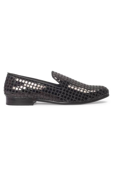 Domani Black Metal Applique Dazzler Work Slip Ons Online at Aza Fashions Domani_Black Metal Applique Dazzler Work Slip Ons _Online_at_Aza_Fashions