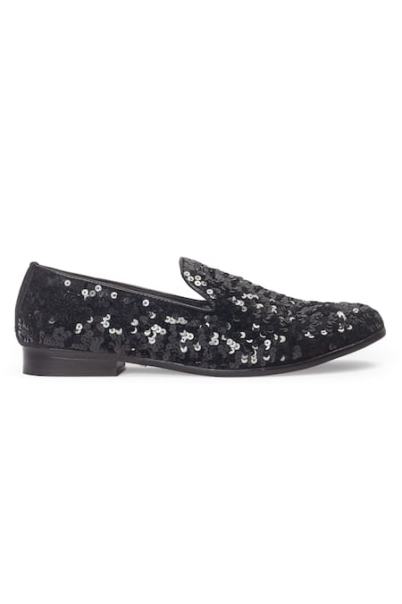 Domani_Black Sequin Embroidered Slip Ons _Online_at_Aza_Fashions