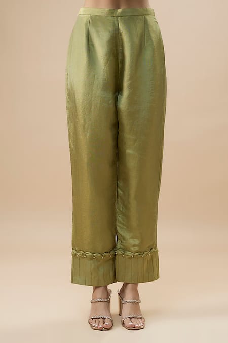 Label Deepshika Agarwal Green Tissue, Silk, Taffeta Embroidery V-neck Zari Neckline Kurta And Pant Set Online at Aza Fashions Label Deepshika Agarwal_Green Tissue, Silk, Taffeta Embroidery V-neck Zari Neckline Kurta And Pant Set _Online_at_Aza_Fashions