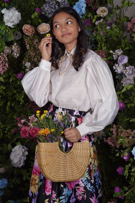 Buy_Panchhi By Kanupriya Tibrewala_Multi Color Satin Zari, Embroidery Dahlia Floral Print Skirt Set