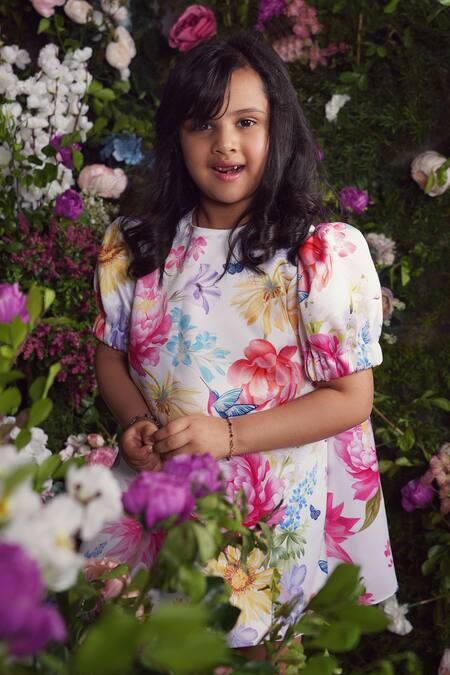 Buy_Panchhi By Kanupriya Tibrewala_Multi Color Satin Poppy Floral Print Short Dress_Online_at_Aza_Fashions