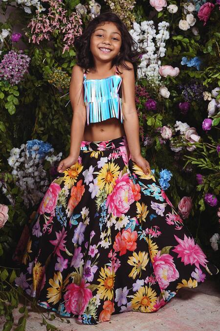 Shop Panchhi By Kanupriya Tibrewala Multi Color , Satin Embroidery Firefly Floral Print Lehenga Set at Aza Fashions Shop_Panchhi By Kanupriya Tibrewala_Multi Color , Satin Embroidery Firefly Floral Print Lehenga Set_at_Aza_Fashions
