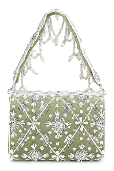 Shop_House Of Webhin_Green Pearls, Stones And Embellished Flap Bag _at_Aza_Fashions