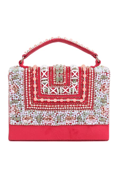 Shop_House Of Webhin_Red Stones Multi Embellished Bag _at_Aza_Fashions