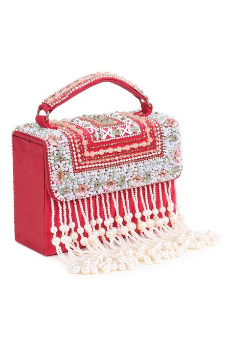 House Of Webhin_Red Stones Multi Embellished Bag _Online_at_Aza_Fashions