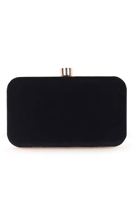 House Of Webhin_Black Mirrors, Diamonds Velvet Embroidered Clutch _Online_at_Aza_Fashions