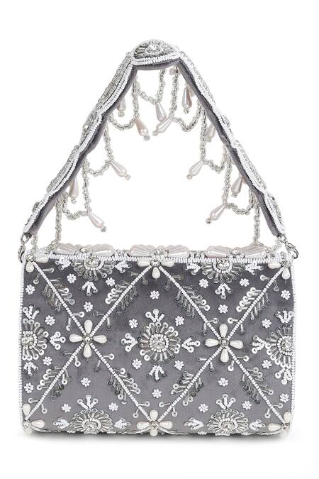 House Of Webhin Mist Floral Pearl Embellished Bag 