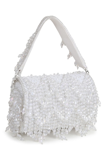 House of Webhin Alabaster Crystal Embellished Flap Bag 