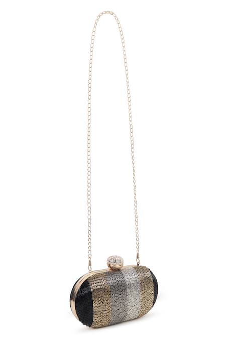 House of Webhin Black Cutdana Embellished Oval Clutch 