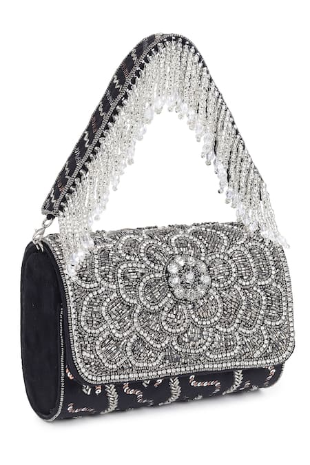 House Of Webhin_Black Cut Work Starlit Night Flap Bag _Online_at_Aza_Fashions