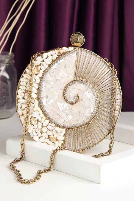 House of Webhin Seashell Embellished Round Clutch 