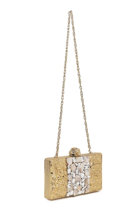 House of Webhin Gold Embellished Opaline Mother-of-pearl Clutch 