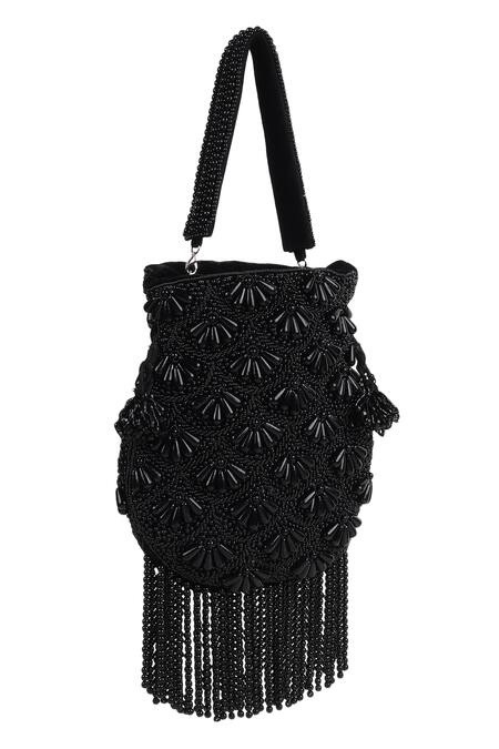 House Of Webhin_Black Beads, Embroidery Velvet Embellished Potli _Online_at_Aza_Fashions