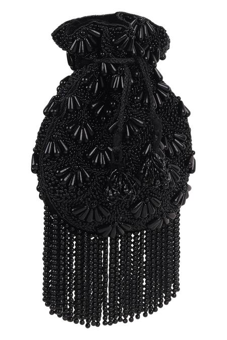 Buy_House Of Webhin_Black Beads, Embroidery Velvet Embellished Potli _Online_at_Aza_Fashions