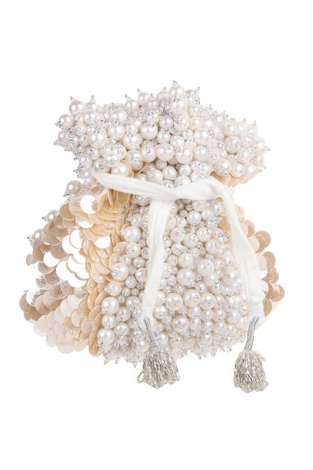Buy_House Of Webhin_White Pearls, Sequins Opaline Embellished Potli _Online_at_Aza_Fashions