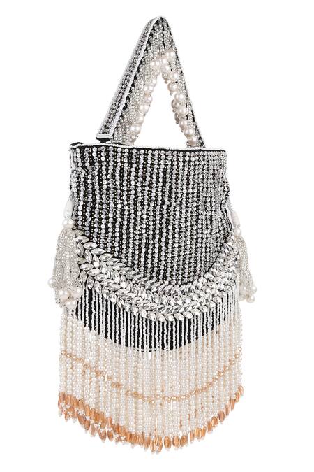 House Of Webhin_Black Beads, Crystals, Sequins Nightshade Velvet Embellished Potli _Online_at_Aza_Fashions