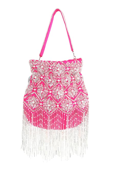 House Of Webhin Flame Silk Crystal Embellished Potli 