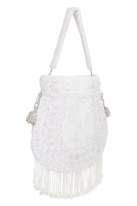 House Of Webhin_White Beads, Crystals, Sequins Snowflake Embellished Potli _Online_at_Aza_Fashions