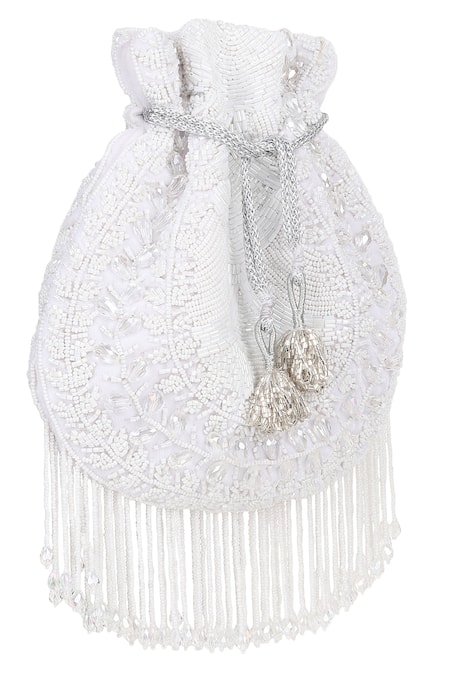 Buy_House Of Webhin_White Beads, Crystals, Sequins Snowflake Embellished Potli _Online_at_Aza_Fashions