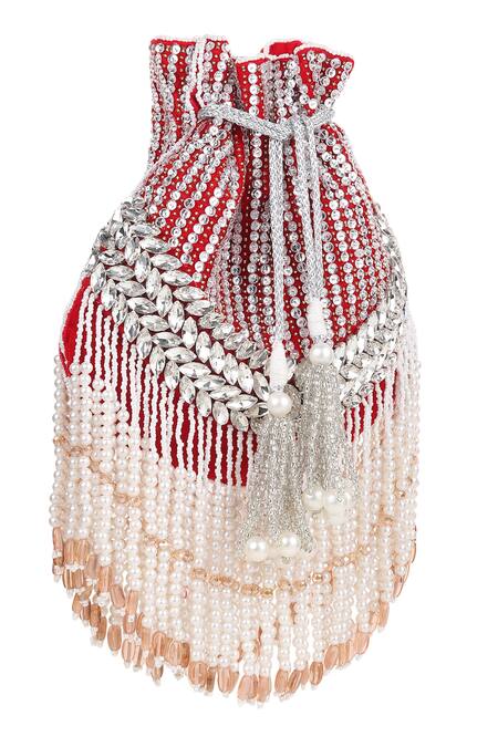 Buy_House Of Webhin_Red Beads, Crystals, Sequins Sparkle Embellished Potli _Online_at_Aza_Fashions