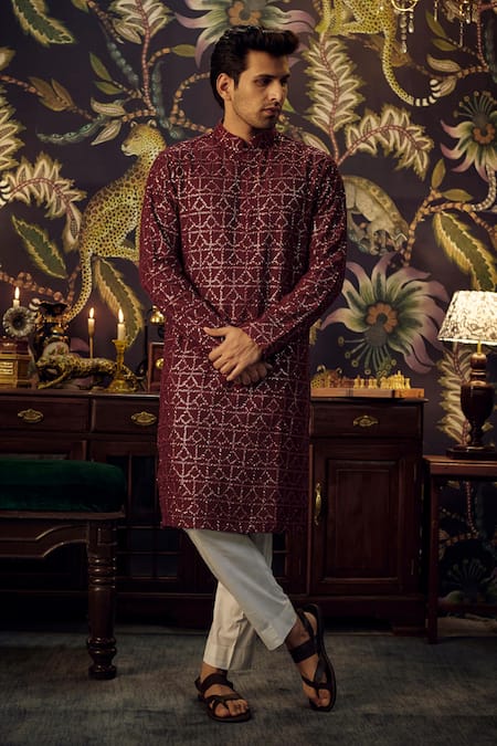 Kasbah Chikankari Embroidered Silk Kurta 