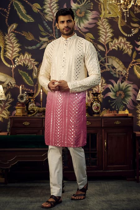 Kasbah Mirror & Thread Embroidered Silk Kurta 