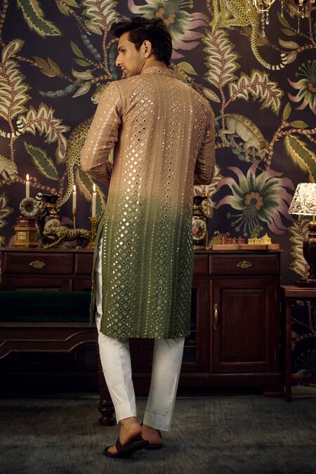 Shop_Kasbah_Brown Silk Mirrors, Embroidery Thread And Work Kurta _at_Aza_Fashions