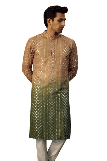 Kasbah_Brown Silk Mirrors, Embroidery Thread And Work Kurta _Online_at_Aza_Fashions