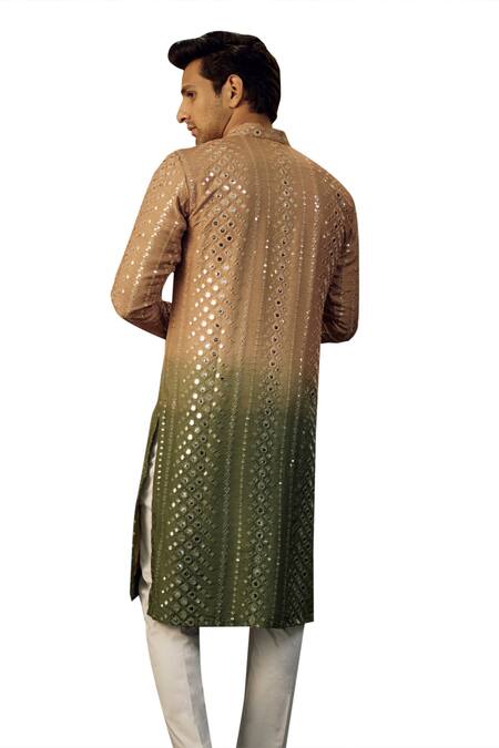 Buy_Kasbah_Brown Silk Mirrors, Embroidery Thread And Work Kurta _Online_at_Aza_Fashions