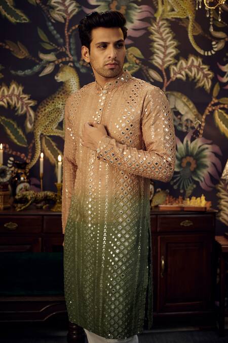 Kasbah_Brown Silk Mirrors, Embroidery Thread And Work Kurta _at_Aza_Fashions