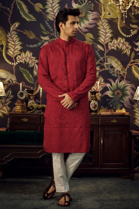 Kasbah Chikankari & Sequins Embroidered Silk Kurta 