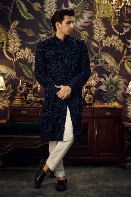 Kasbah Velvet Cutdana Embroidered Sherwani 