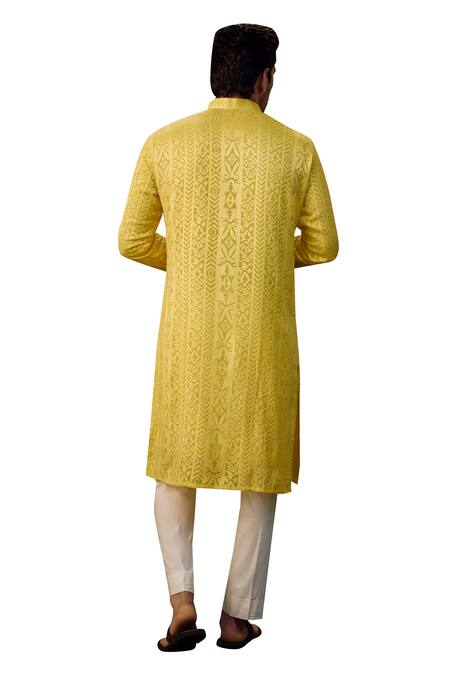Kasbah Yellow Georgette Embroidery Chikankari Kurta Online at Aza Fashions Kasbah_Yellow Georgette Embroidery Chikankari Kurta_Online_at_Aza_Fashions