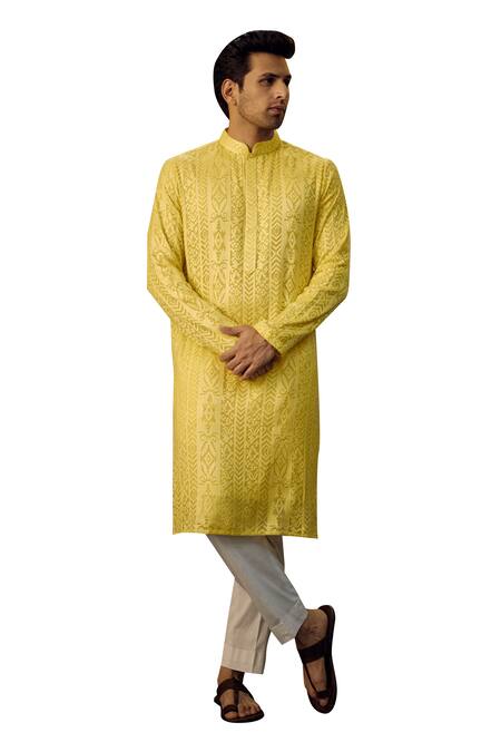 Buy Kasbah Yellow Georgette Embroidery Chikankari Kurta Online at Aza Fashions Buy_Kasbah_Yellow Georgette Embroidery Chikankari Kurta_Online_at_Aza_Fashions