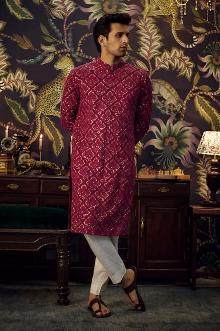 Kasbah Maroon Georgette Embroidered Thread On Kurta 