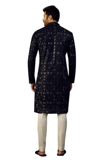 Buy_Kasbah_Blue Georgette Sequins Geometric Embroidered Kurta _Online_at_Aza_Fashions