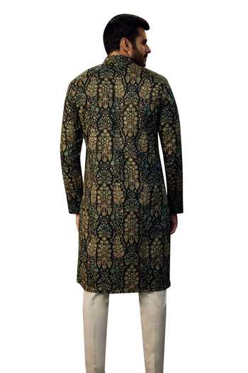 Kasbah_Black Silk Embroidery Chikankari Floral Kurta_Online_at_Aza_Fashions