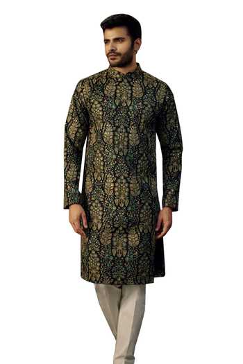 Buy_Kasbah_Black Silk Embroidery Chikankari Floral Kurta_Online_at_Aza_Fashions