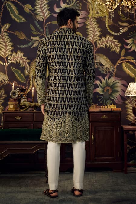 Shop_Kasbah_Black Georgette Embroidery, Gota Patti Work Kurta _at_Aza_Fashions