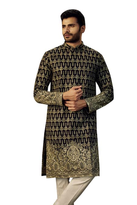Buy_Kasbah_Black Georgette Embroidery, Gota Patti Work Kurta _Online_at_Aza_Fashions