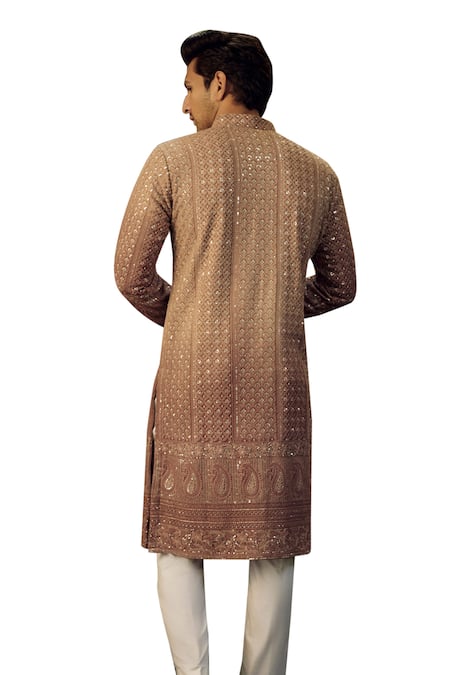Kasbah_Beige Georgette Sequins Paisley Embroidered Kurta _Online_at_Aza_Fashions