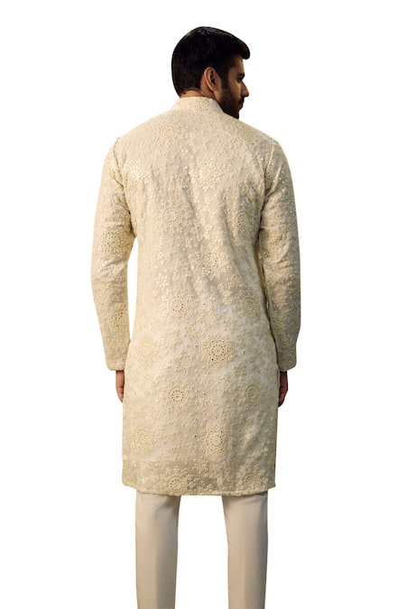 Kasbah_White Georgette Mirrors, Embroidery Chikankari Work Kurta_Online_at_Aza_Fashions