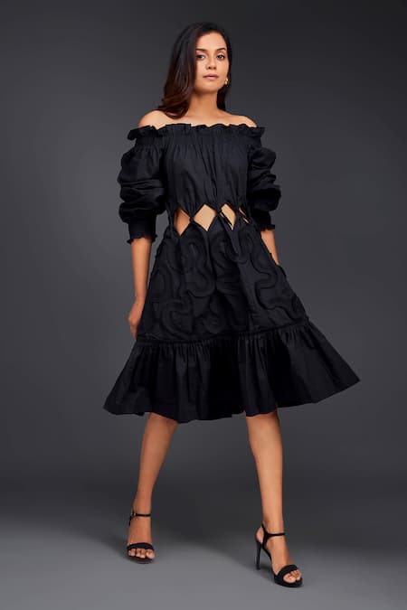 Deepika Arora Tonal Frill Cut Out Dress 