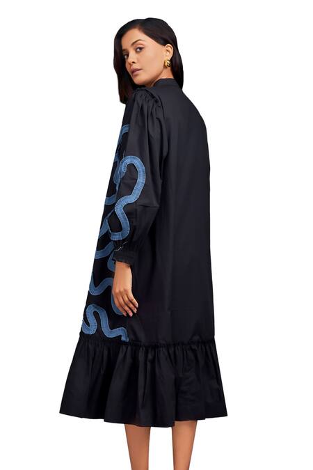 Buy Deepika Arora Black Cotton Round Neck Pleated Frill Shirt Dress Online at Aza Fashions Buy_Deepika Arora_Black Cotton Round Neck Pleated Frill Shirt Dress_Online_at_Aza_Fashions