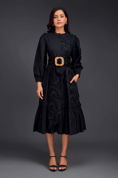 Deepika Arora Tonal Pleated Frill Shirt Dress 