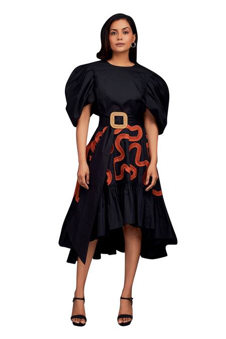 Buy Deepika Arora Black Cotton Round Neck Top With Contrasting Pleated Frill Skirt Buy_Deepika Arora_Black Cotton Round Neck Top With Contrasting Pleated Frill Skirt