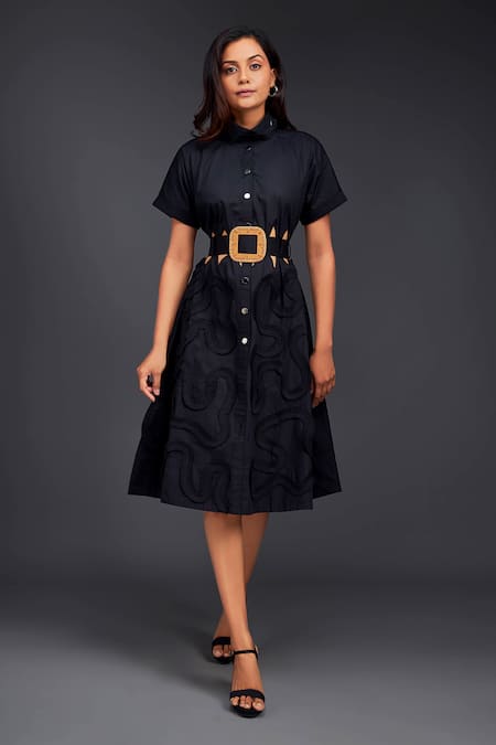 Deepika Arora Pleated Frill A-line Button Down Dress 