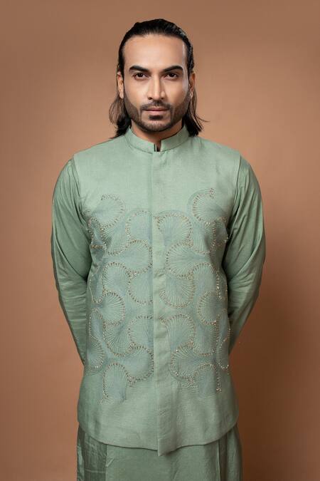 Priyanka Haralalka Green Silk, Cotton Embroidery Floral Chord Bundi Online at Aza Fashions Priyanka Haralalka_Green Silk, Cotton Embroidery Floral Chord Bundi _Online_at_Aza_Fashions