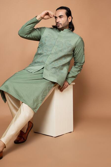 Buy Priyanka Haralalka Green Silk, Cotton Embroidery Floral Chord Bundi Online at Aza Fashions Buy_Priyanka Haralalka_Green Silk, Cotton Embroidery Floral Chord Bundi _Online_at_Aza_Fashions